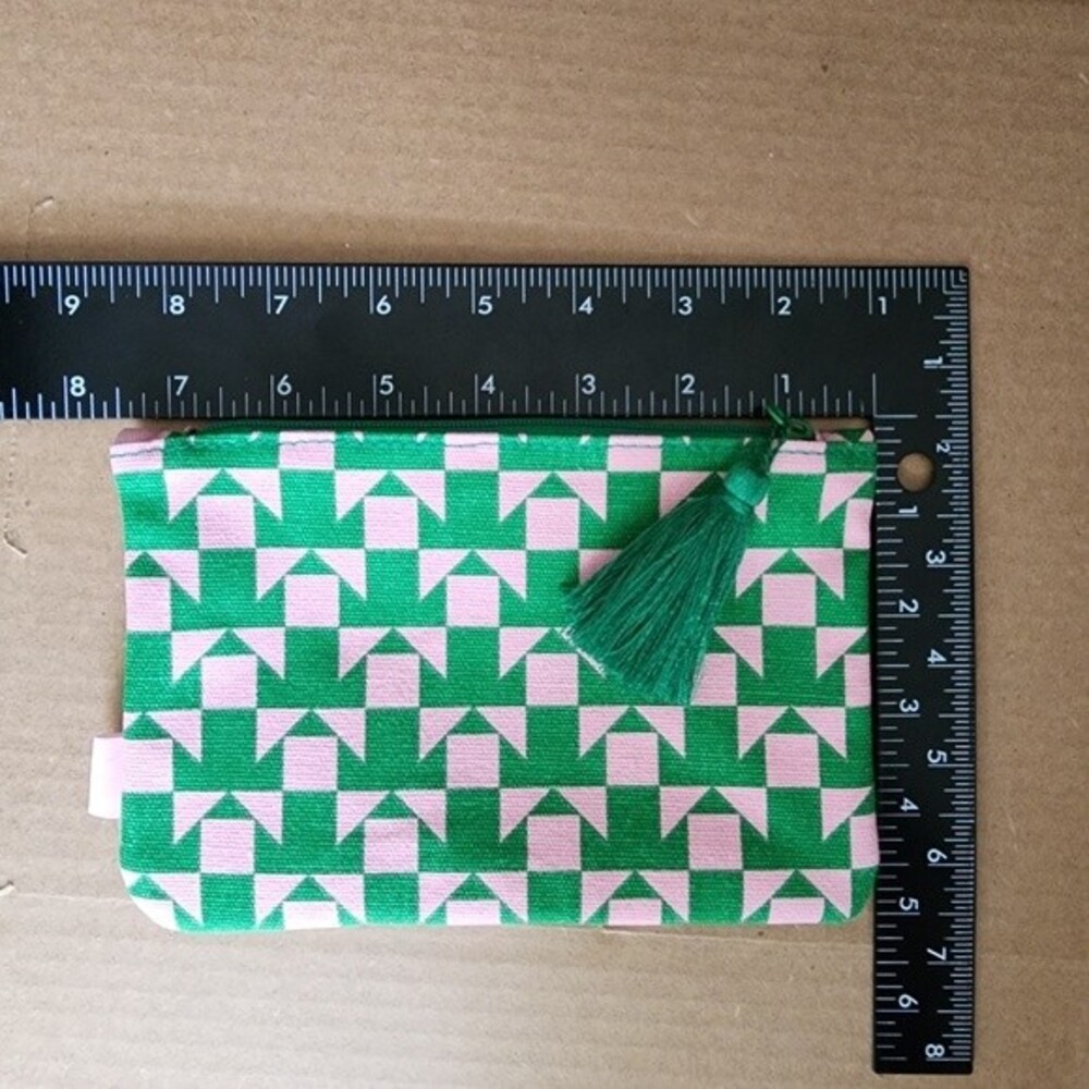 Ipsy Tassel Pouch Zippered Cosmetic Bag Geometric Green & Soft Pink Toiletries - Picture 7 of 10